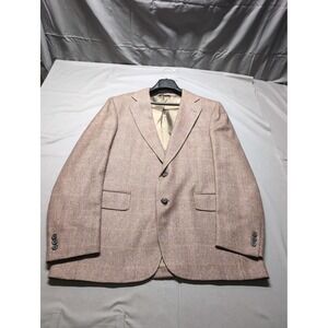 Glenwick‎ Herringbone Blazer Sport Coat Brown Plaid Wool Blend Mens Size 41L